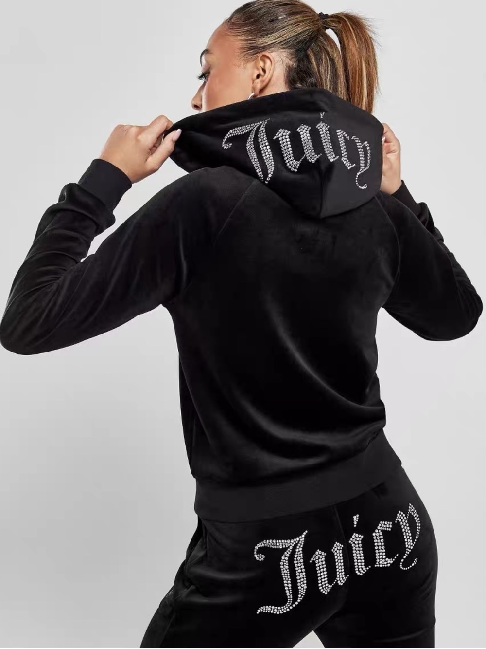 Juicy Couture Women's OG Big Bling Full Zip Hoodie and pants set